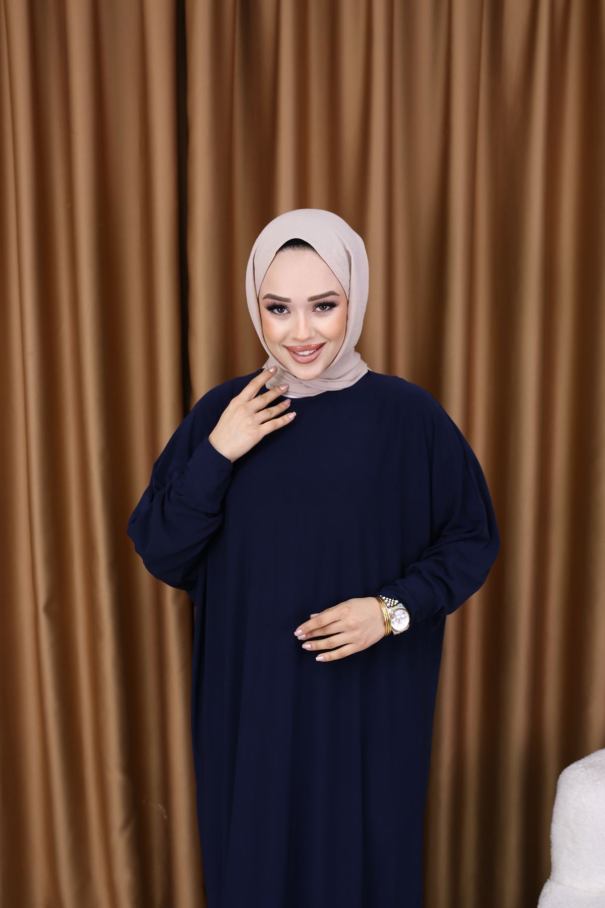 Kadın Trend Basic Uzun Kollu Lacivert Namaz Elbisesi