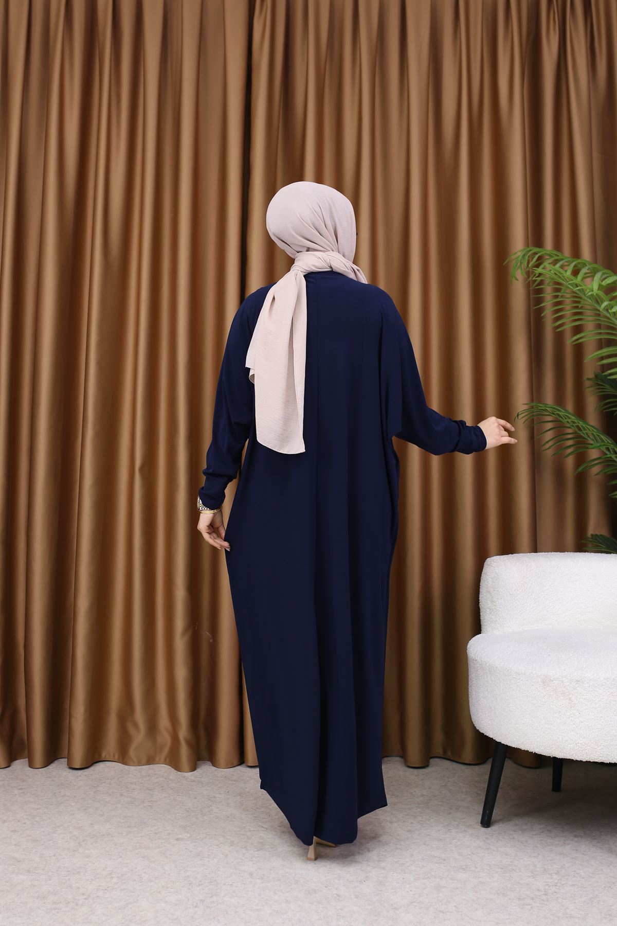 Kadın Trend Basic Uzun Kollu Lacivert Namaz Elbisesi