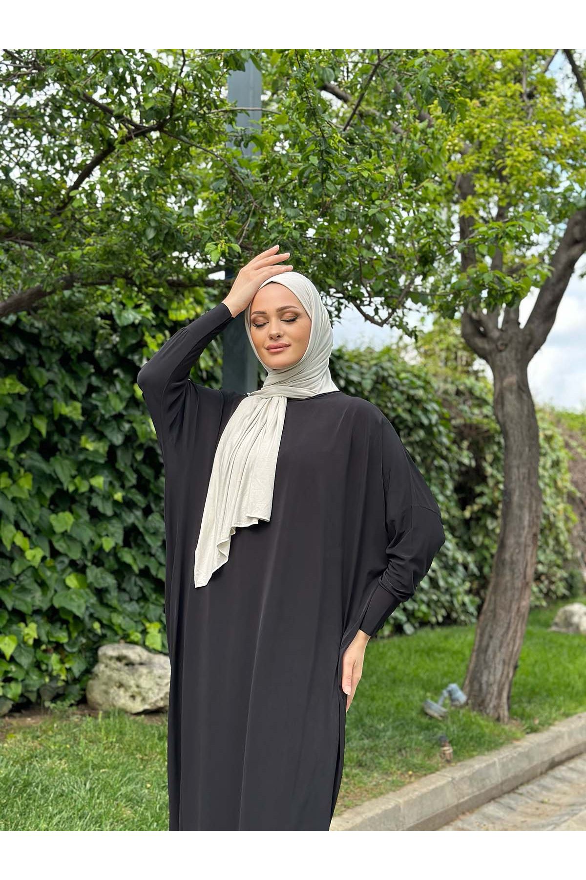 Kadın Trend Basic Uzun Kollu Siyah Namaz Elbisesi