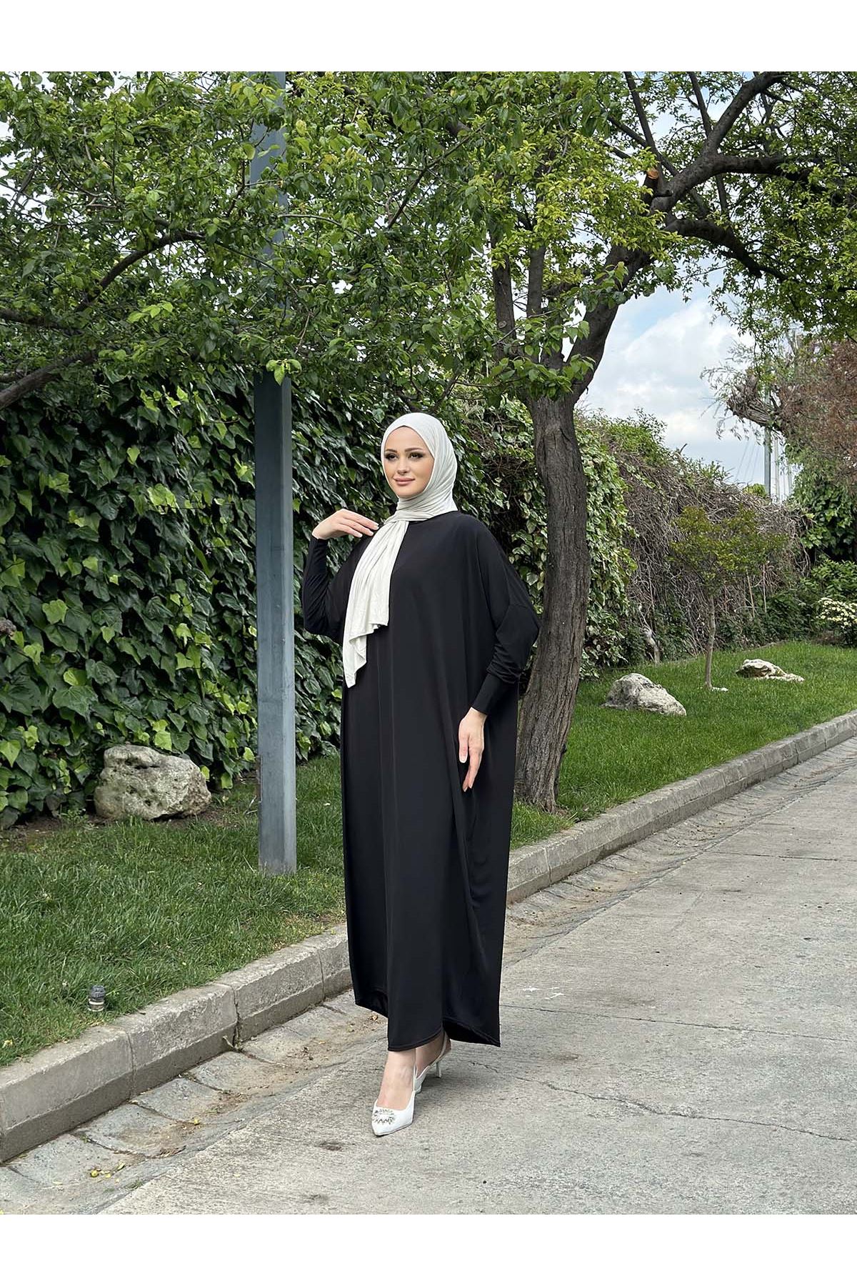 Kadın Trend Basic Uzun Kollu Siyah Namaz Elbisesi