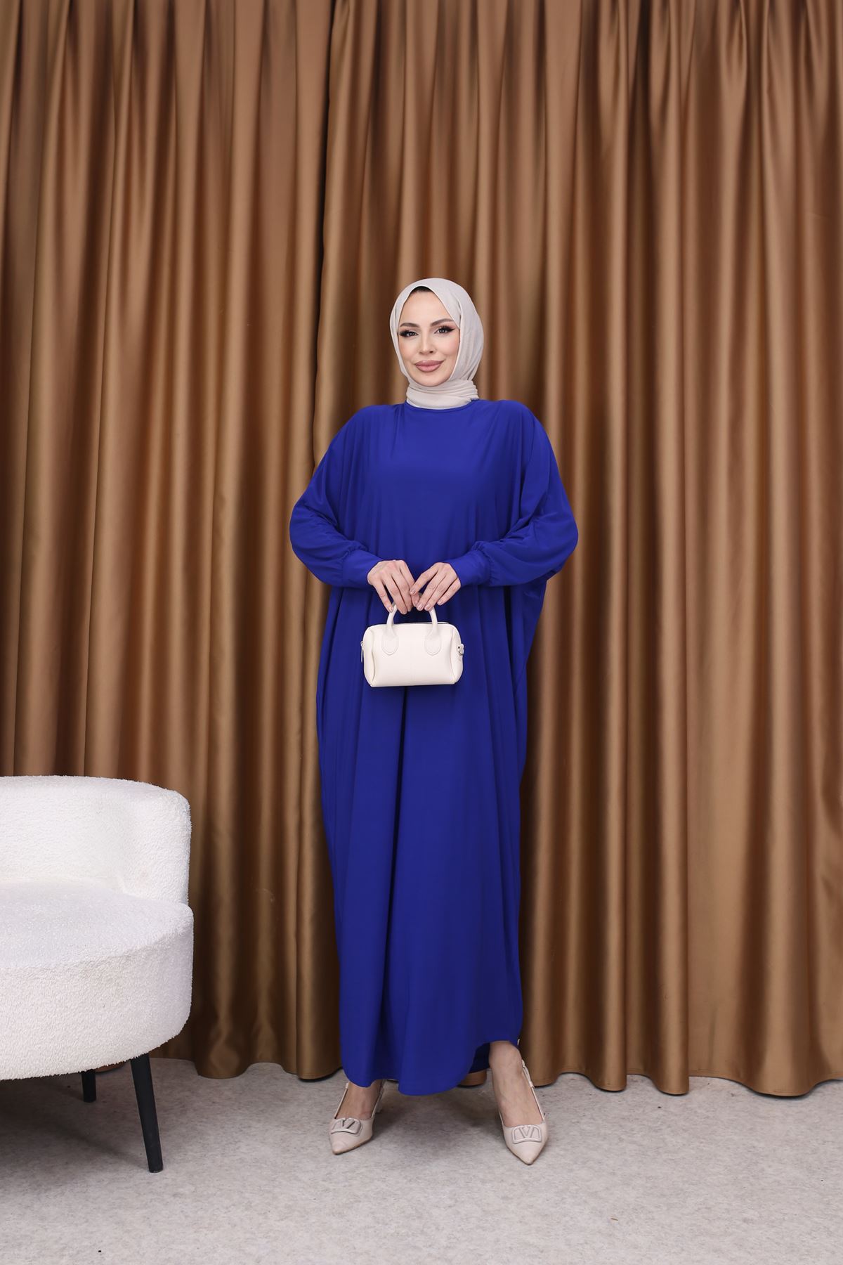 Kadın Trend Basic Uzun Kollu Mavi Namaz Elbisesi