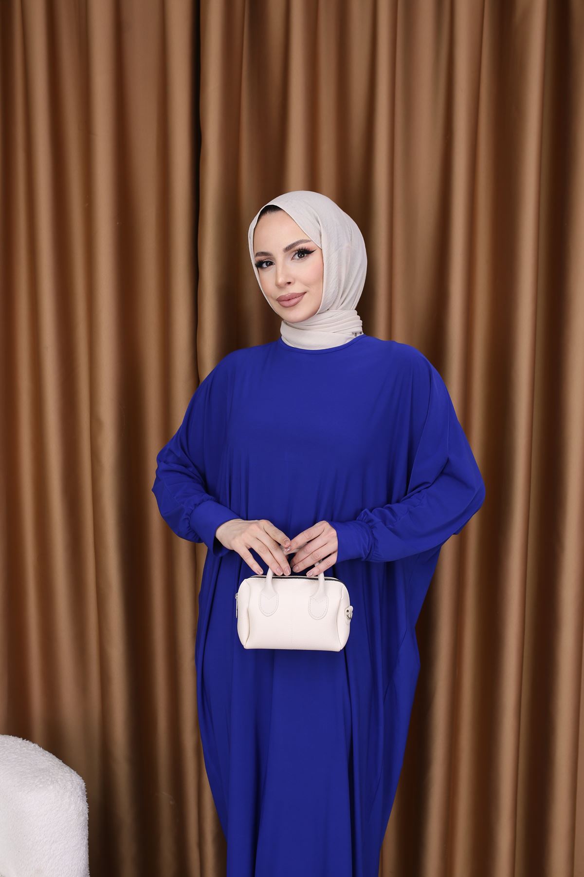 Kadın Trend Basic Uzun Kollu Mavi Namaz Elbisesi