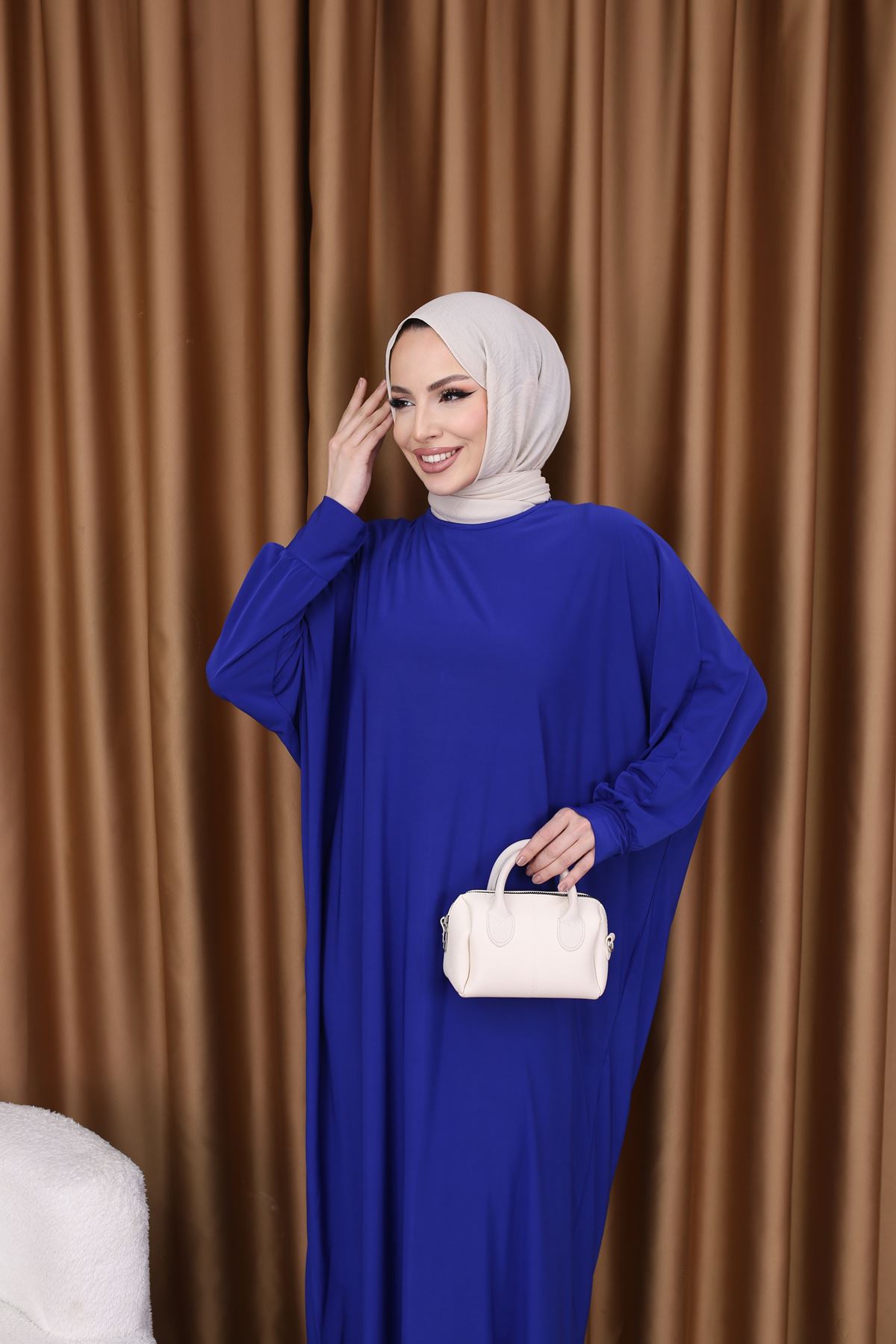 Kadın Trend Basic Uzun Kollu Mavi Namaz Elbisesi