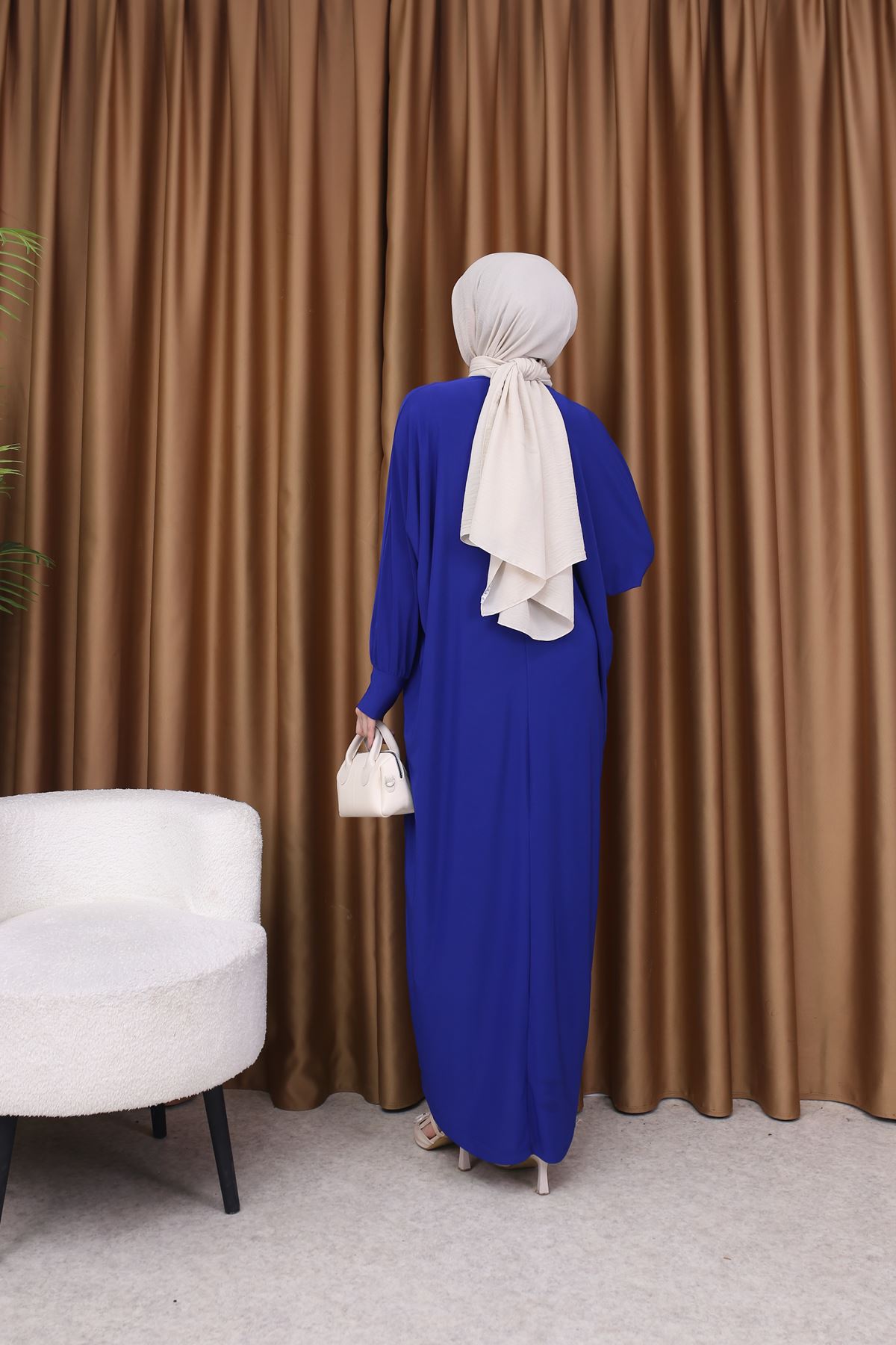 Kadın Trend Basic Uzun Kollu Mavi Namaz Elbisesi