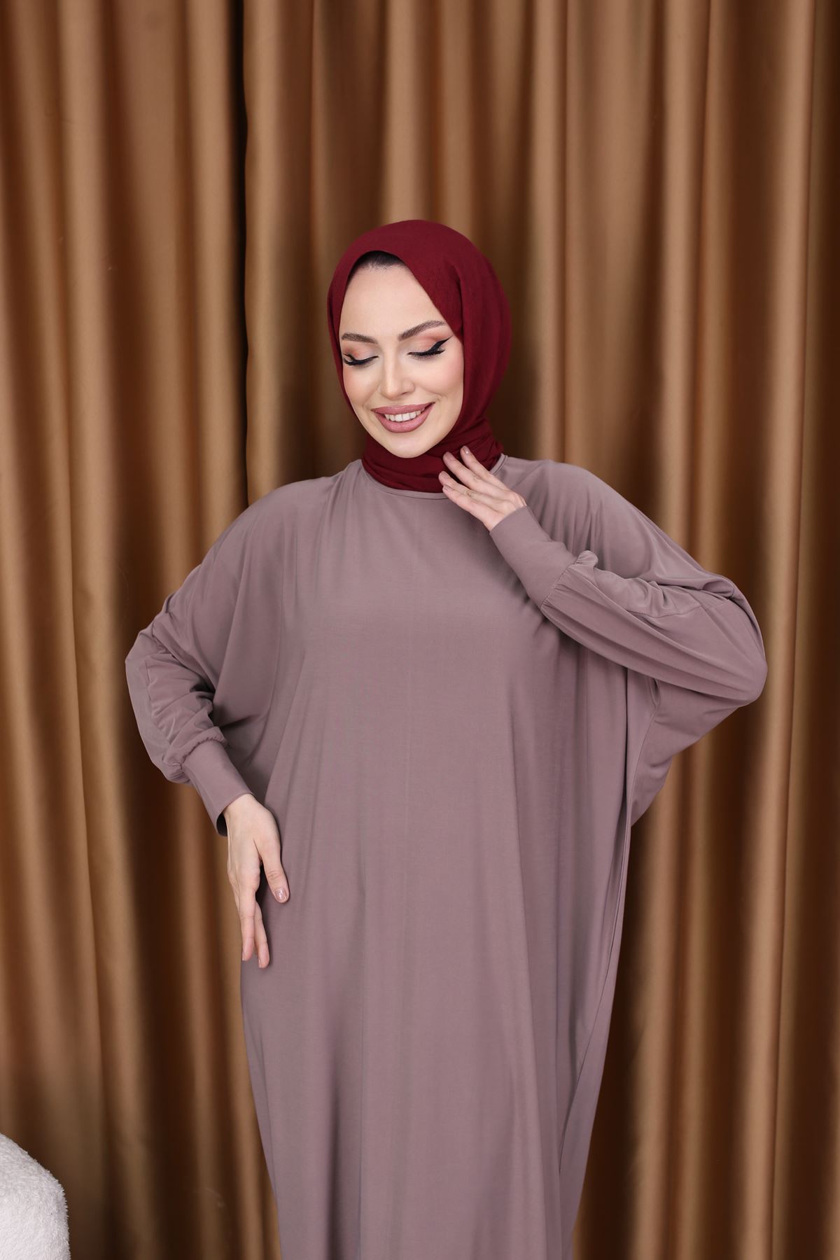 Kadın Trend Basic Uzun Kollu Pembe Namaz Elbisesi