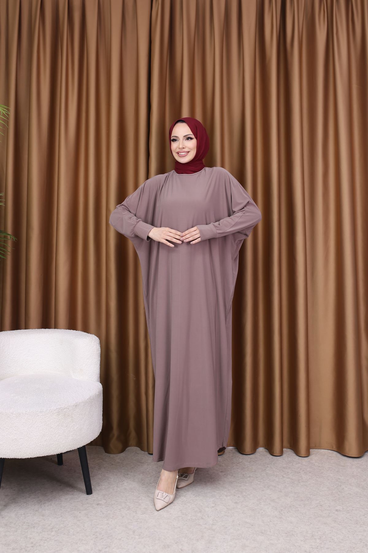 Kadın Trend Basic Uzun Kollu Pembe Namaz Elbisesi