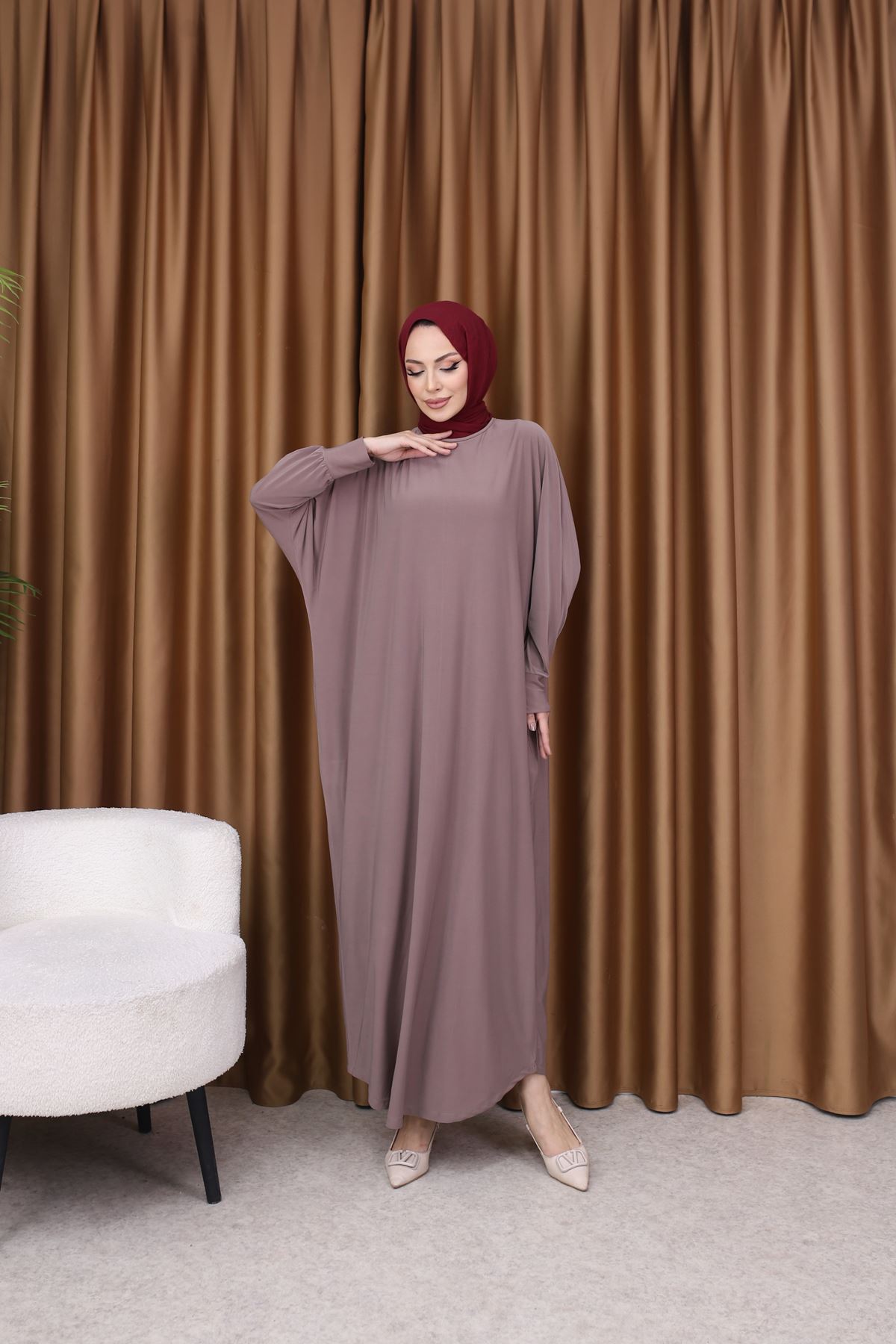 Kadın Trend Basic Uzun Kollu Pembe Namaz Elbisesi