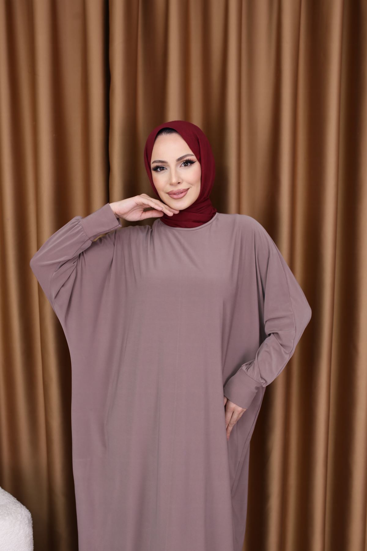 Kadın Trend Basic Uzun Kollu Pembe Namaz Elbisesi