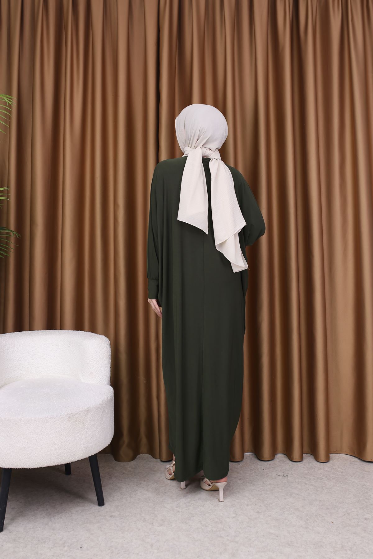 Kadın Trend Basic Uzun Kollu Haki Namaz Elbisesi