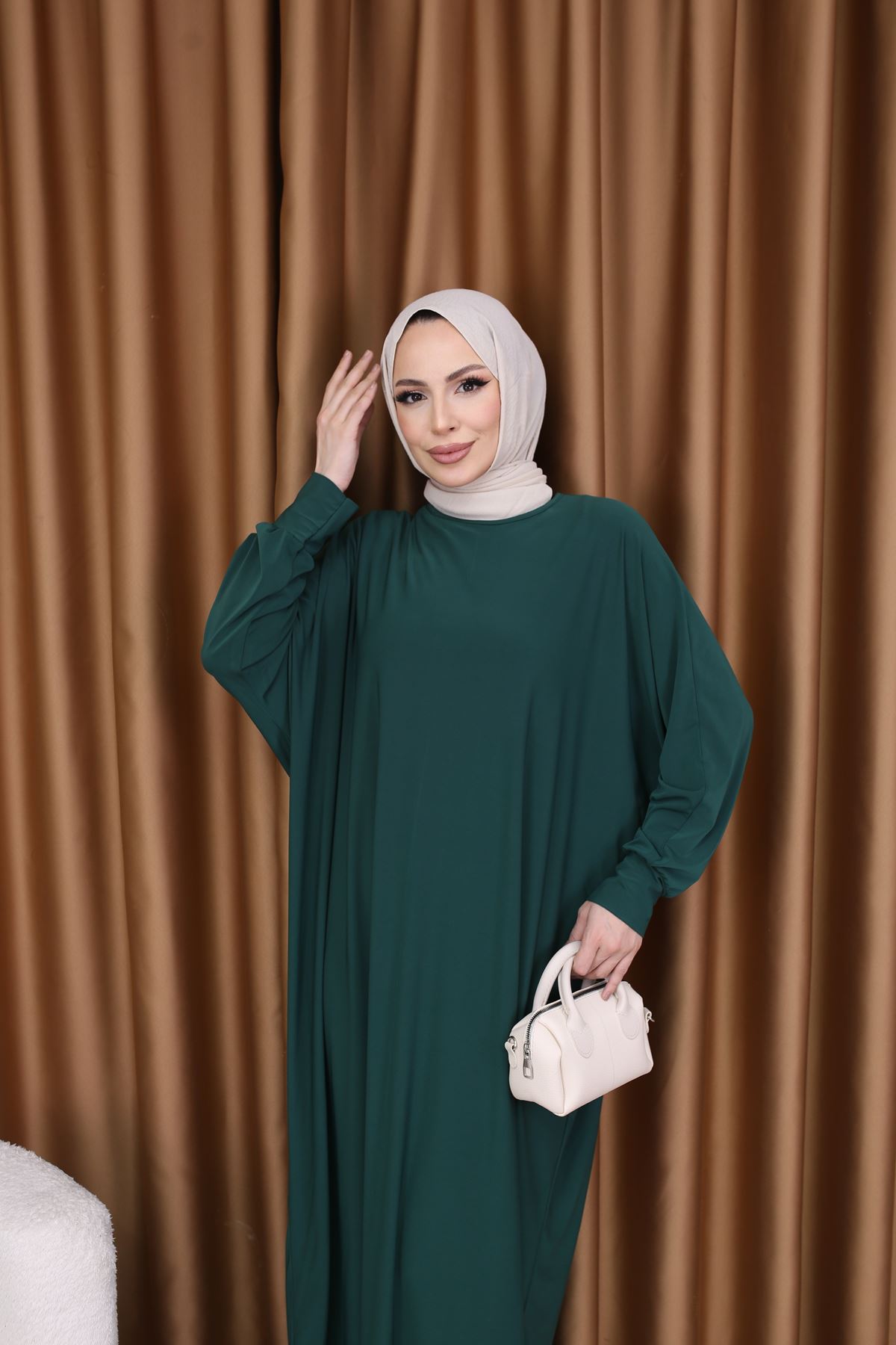 Kadın Trend Basic Uzun Kollu Yeşil Namaz Elbisesi