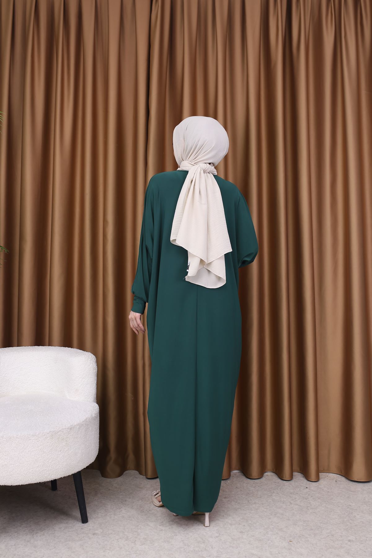 Kadın Trend Basic Uzun Kollu Yeşil Namaz Elbisesi