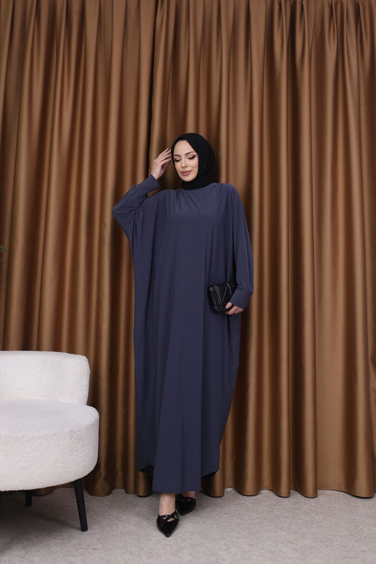 Kadın Trend Basic Uzun Kollu Füme Namaz Elbisesi