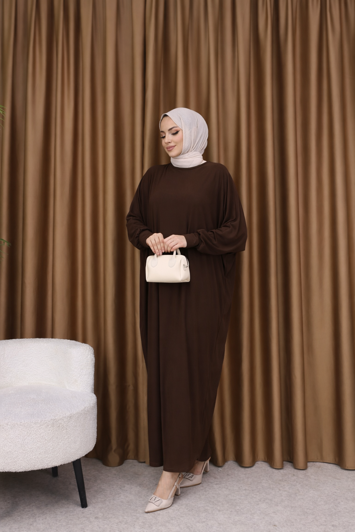 Kadın Trend Basic Uzun Kollu K.Kahve Namaz Elbisesi