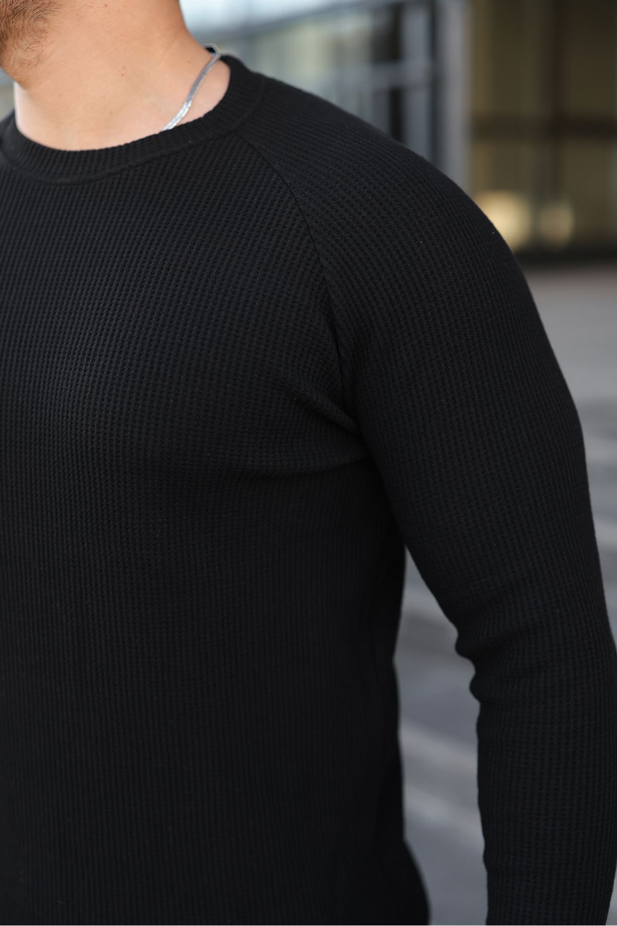 Erkek Trend Basic Slim Fit Bisiklet Yaka Siyah Kazak