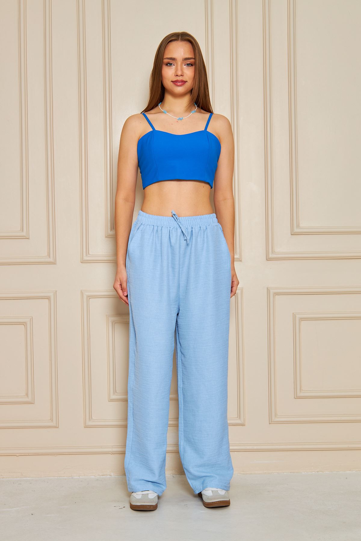 Kadın Trend Yüksek Bel Lastikli B.Mavi Bol Pantolon