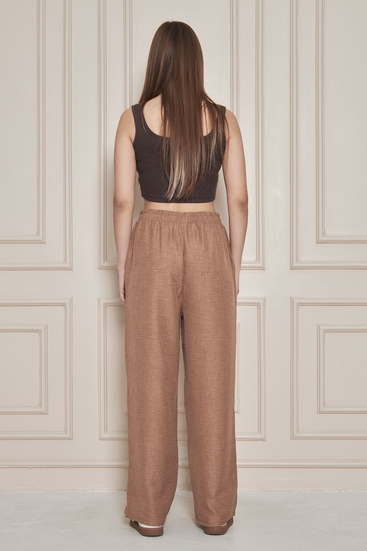 Kadın Trend Yüksek Bel Lastikli S.Kahve Bol Pantolon