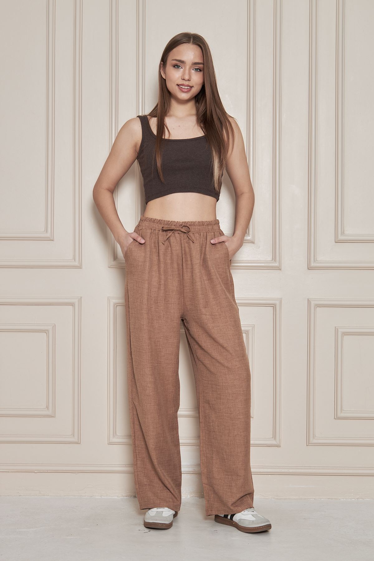 Kadın Trend Yüksek Bel Lastikli S.Kahve Bol Pantolon