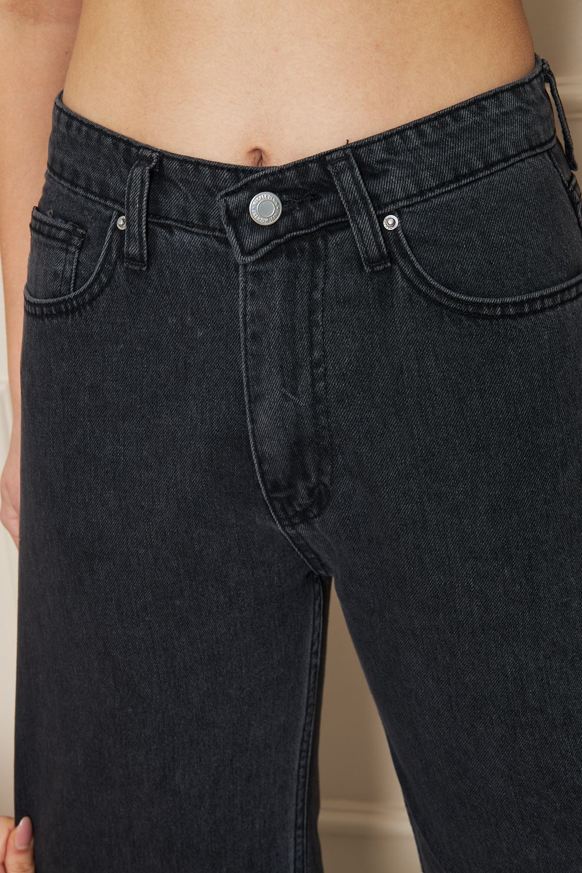 Kadın Bol Paça Yüksek Bel Baggy Füme Kot Pantolon