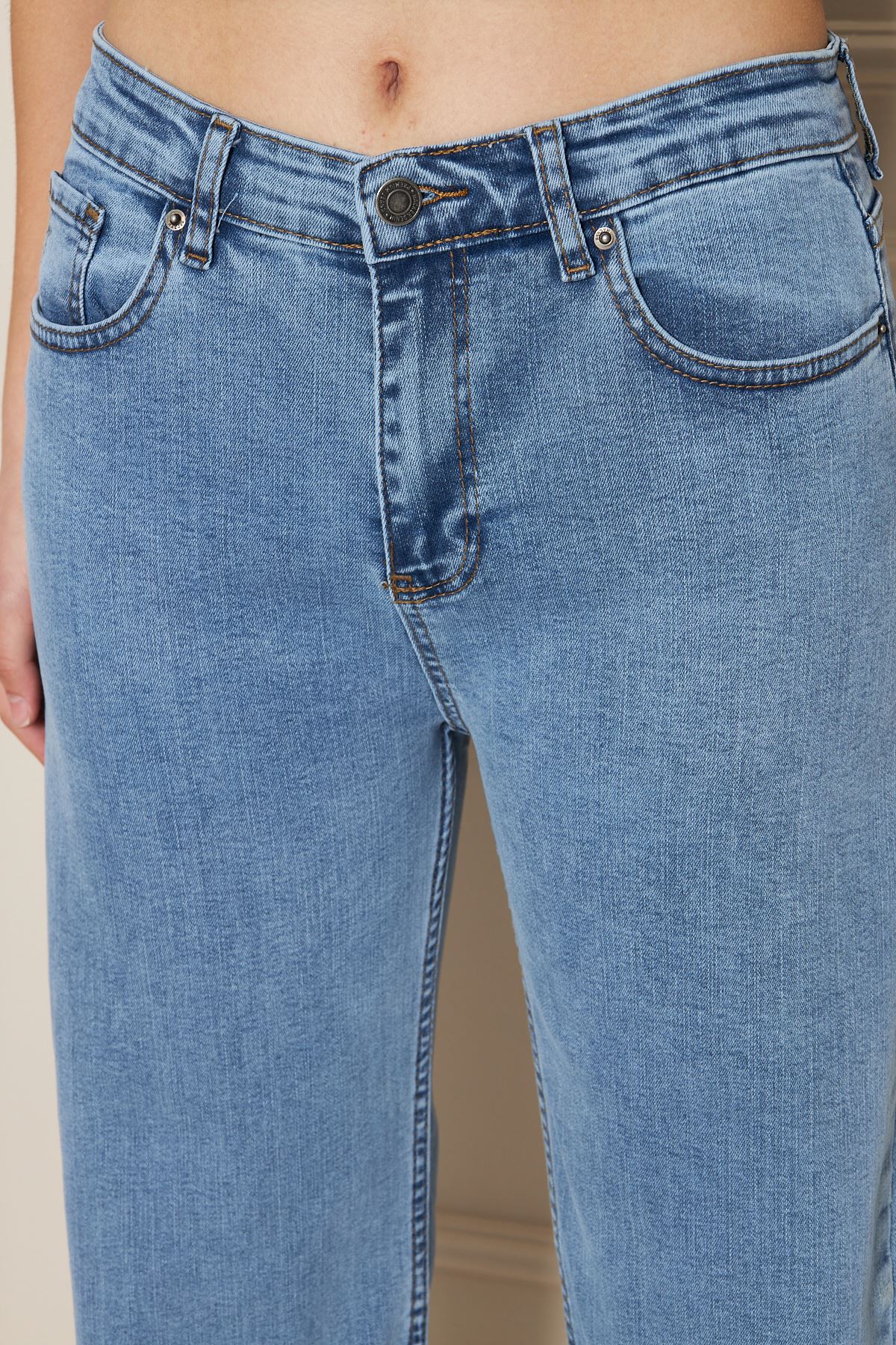 Kadın Bol Paça Yüksek Bel Baggy Mavi Kot Pantolon