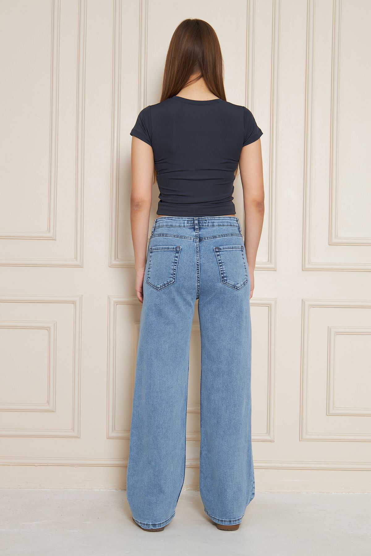 Kadın Bol Paça Yüksek Bel Baggy Mavi Kot Pantolon