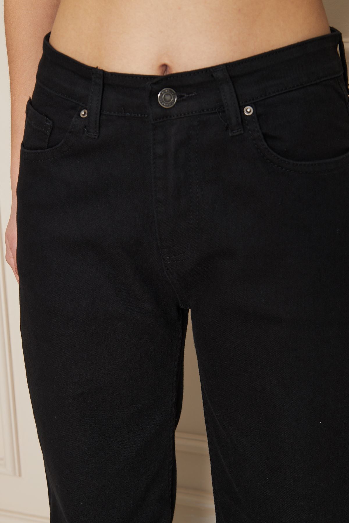 Kadın Bol Paça Yüksek Bel Baggy Siyah Kot Pantolon