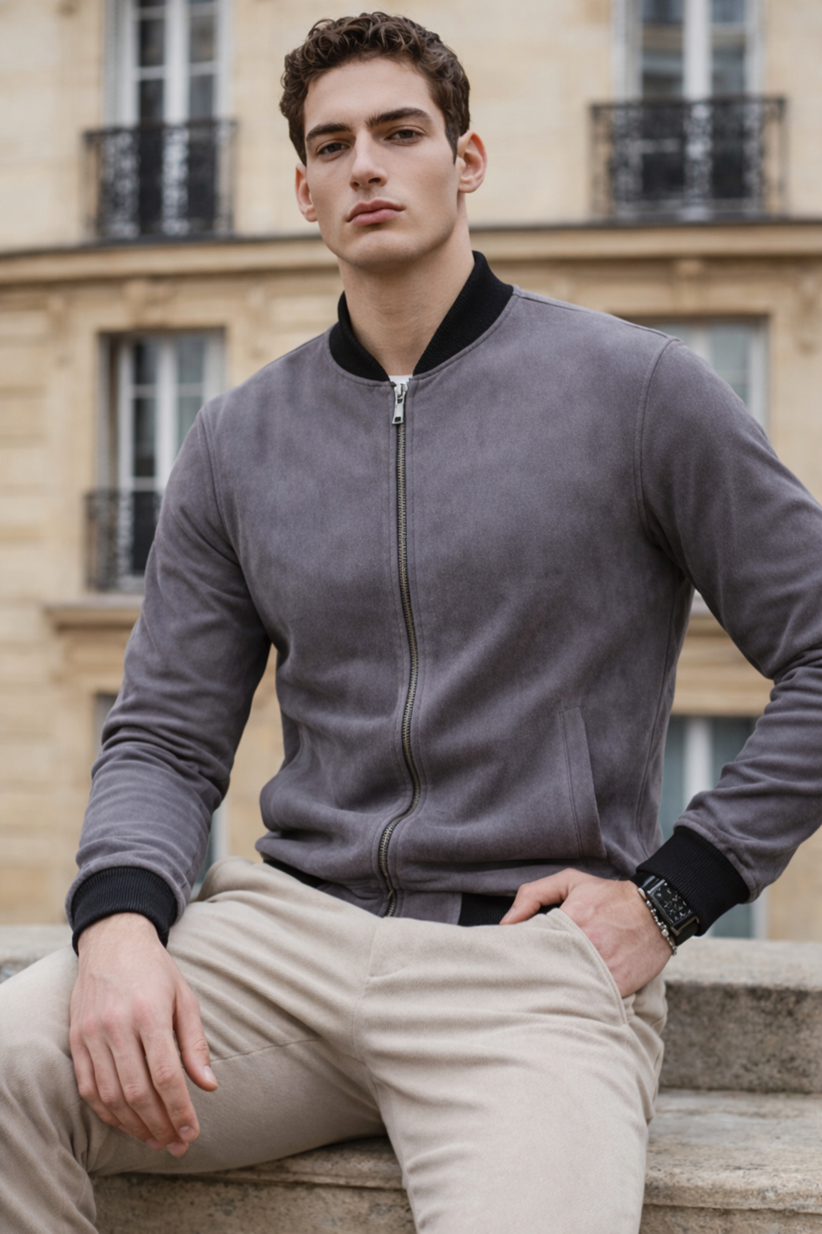 Erkek Trend Dar Astarsız Nubuk Süet Füme Ceket