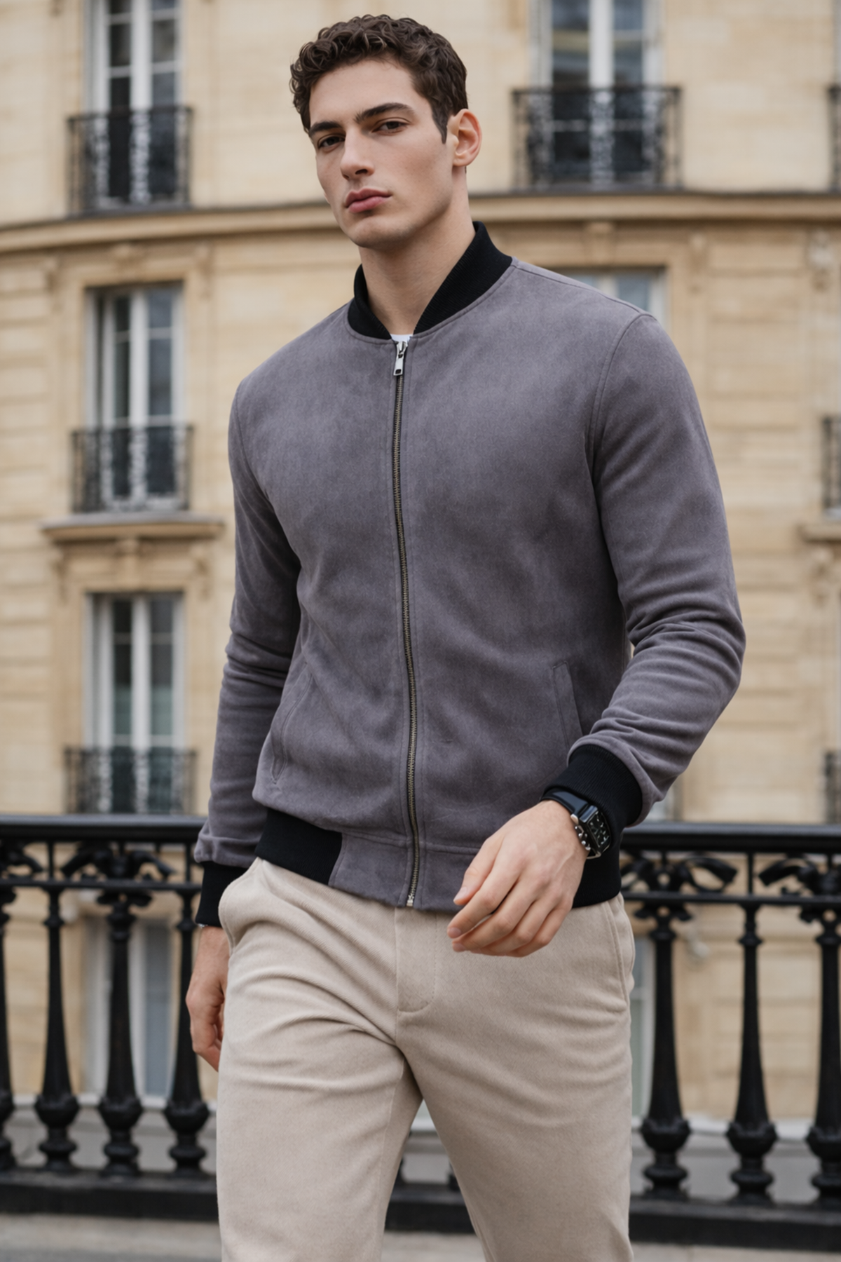 Erkek Trend Dar Astarsız Nubuk Süet Füme Ceket