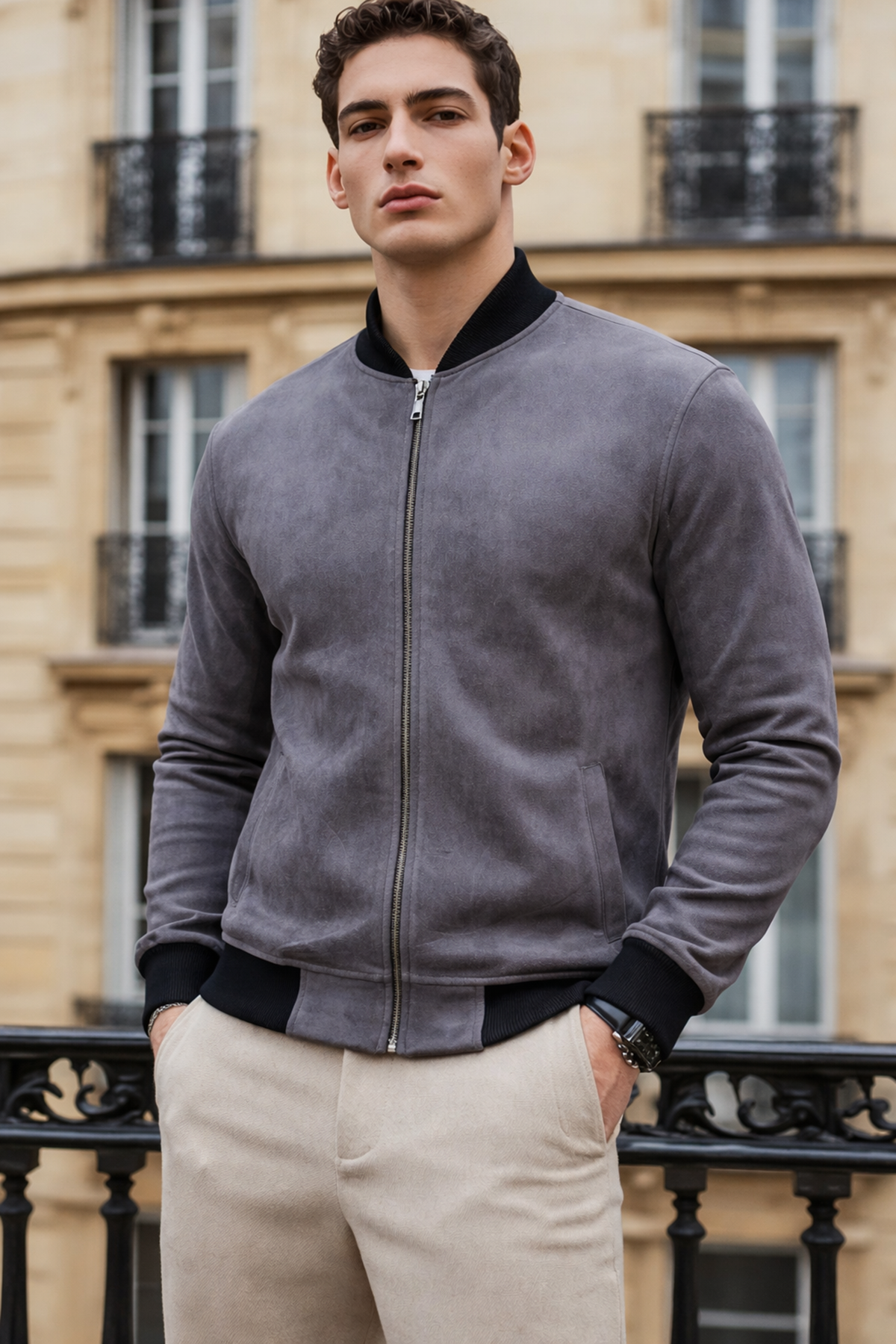 Erkek Trend Dar Astarsız Nubuk Süet Füme Ceket