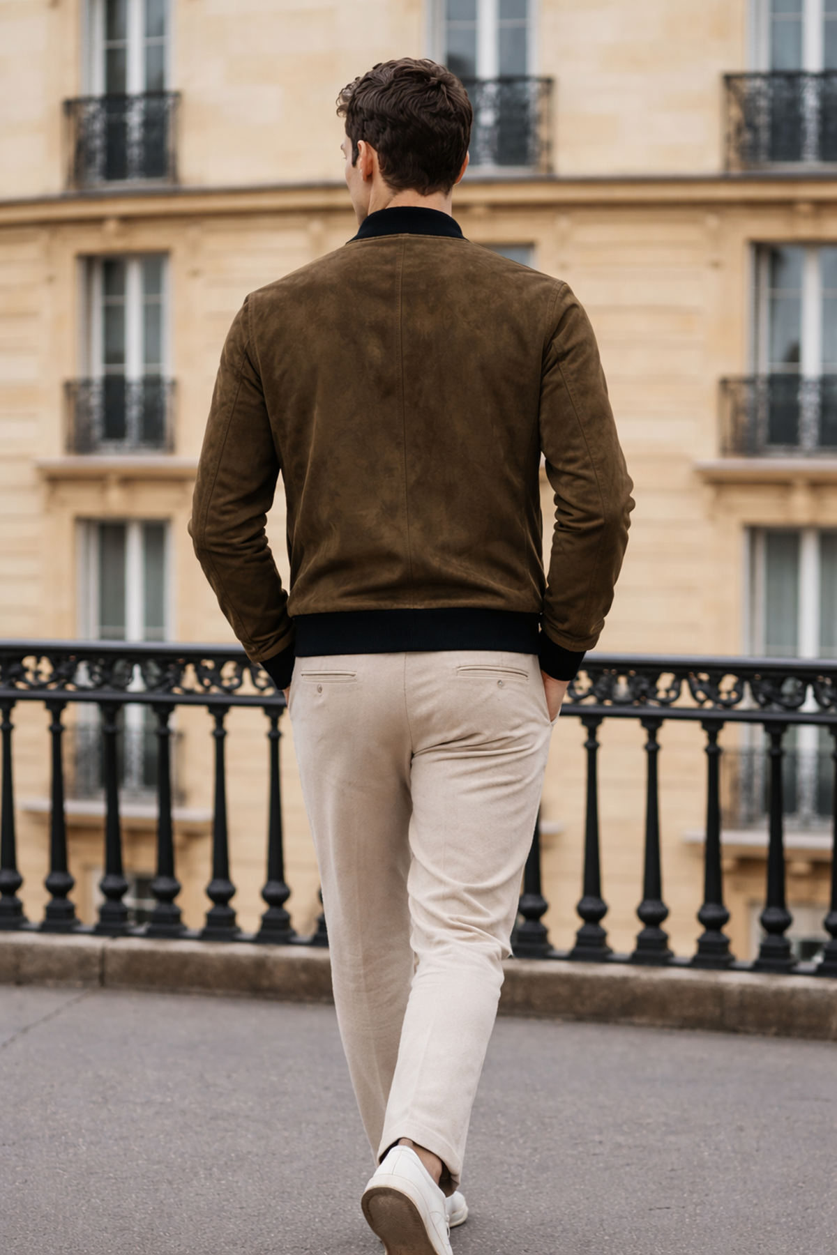 Erkek Trend Dar Astarsız Nubuk Süet Haki Ceket