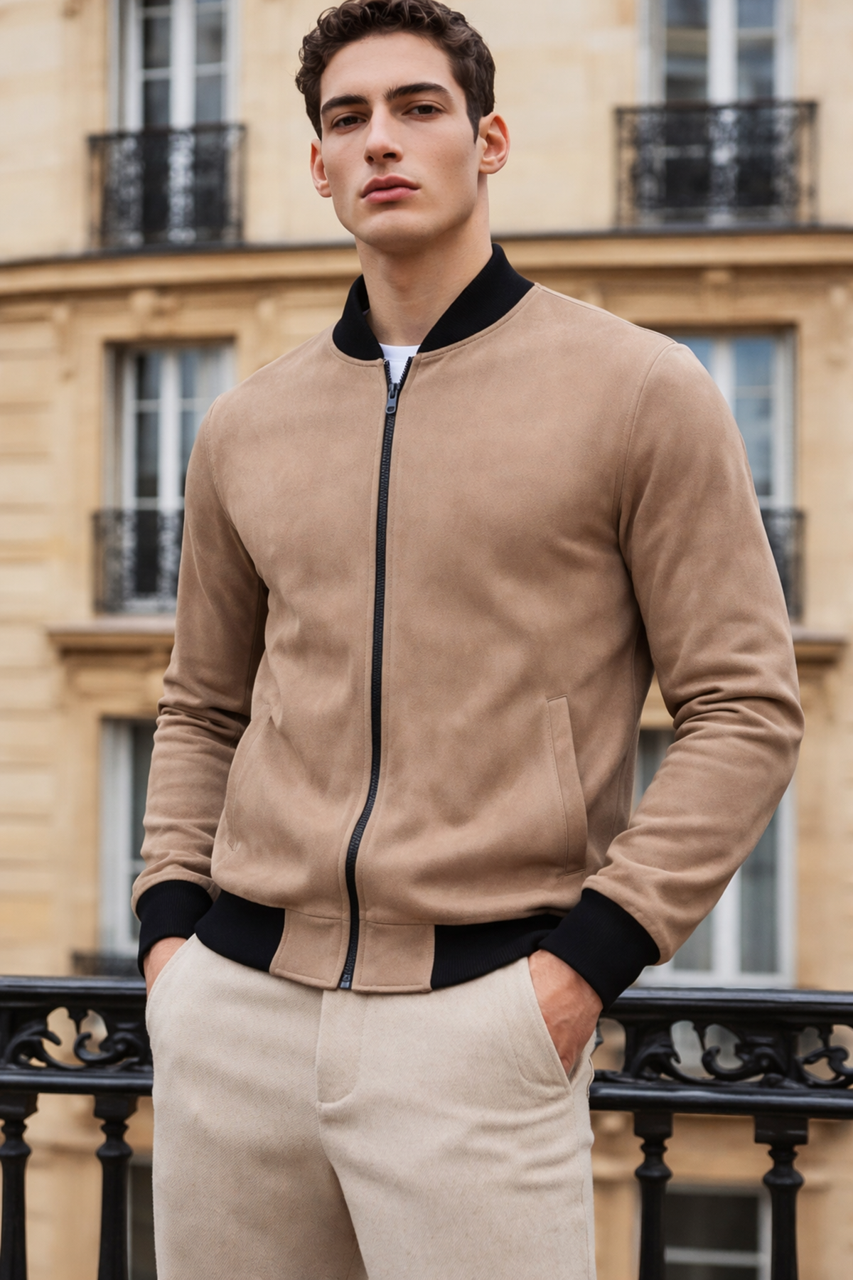 Erkek Trend Dar Astarsız Nubuk Süet A.Kahve Ceket