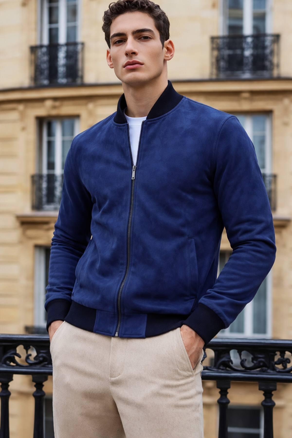 Erkek Trend Dar Astarsız Nubuk Süet Lacivert Ceket
