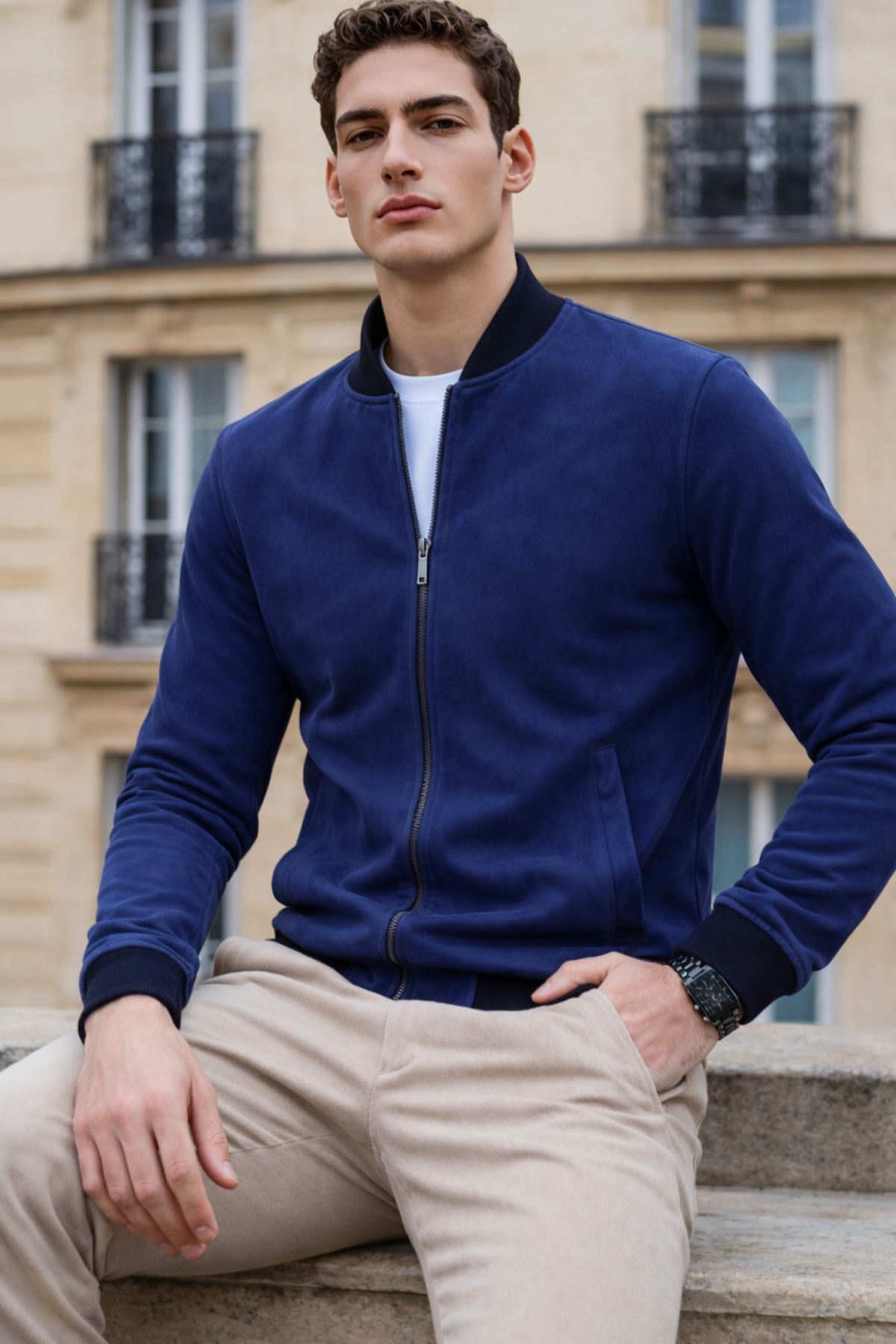 Erkek Trend Dar Astarsız Nubuk Süet Lacivert Ceket