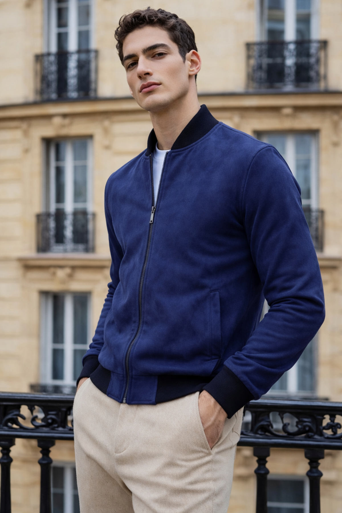 Erkek Trend Dar Astarsız Nubuk Süet Lacivert Ceket