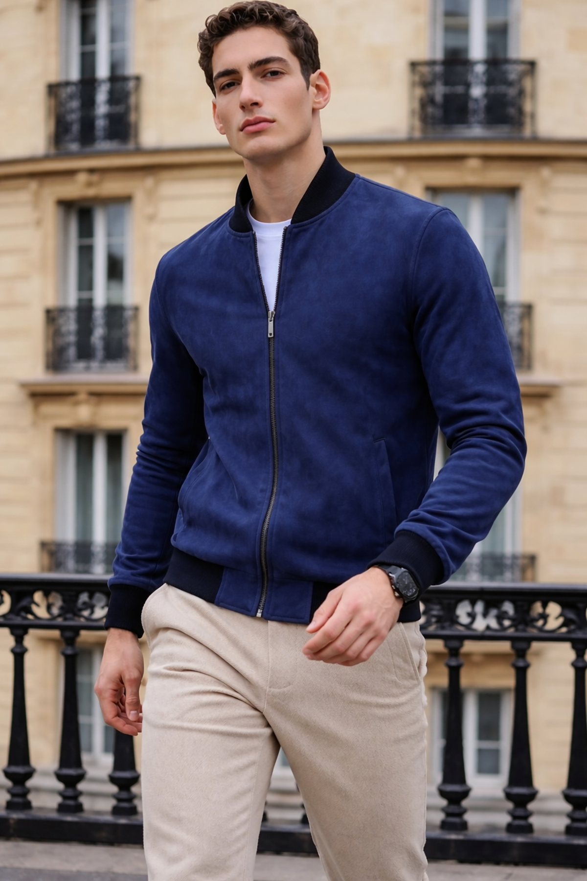 Erkek Trend Dar Astarsız Nubuk Süet Lacivert Ceket