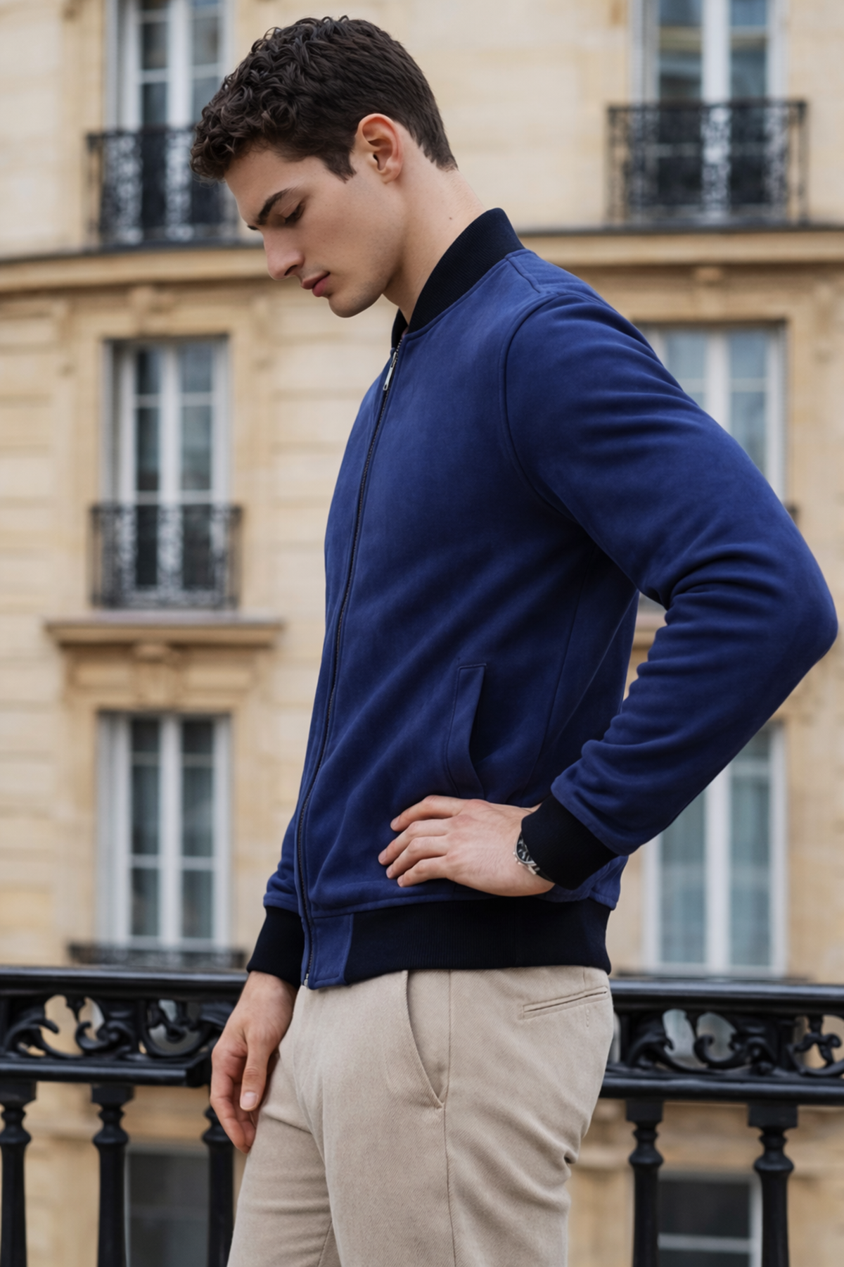 Erkek Trend Dar Astarsız Nubuk Süet Lacivert Ceket