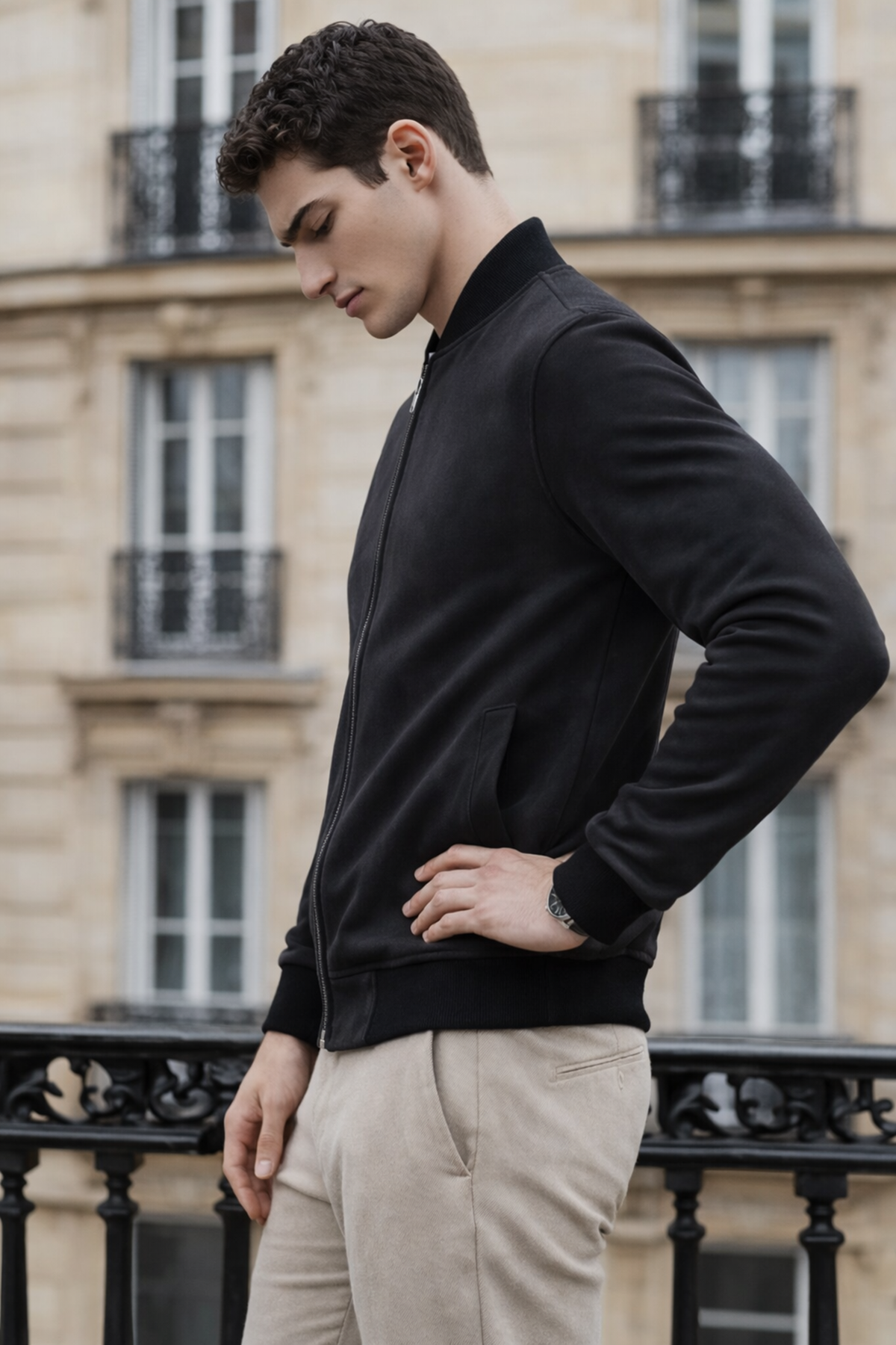 Erkek Trend Dar Astarsız Nubuk Süet Siyah Ceket