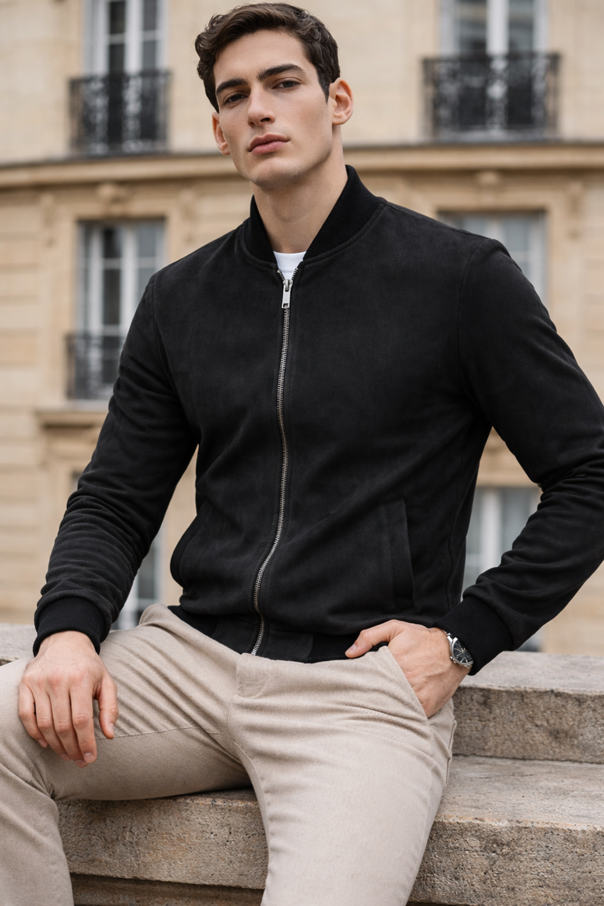 Erkek Trend Dar Astarsız Nubuk Süet Siyah Ceket