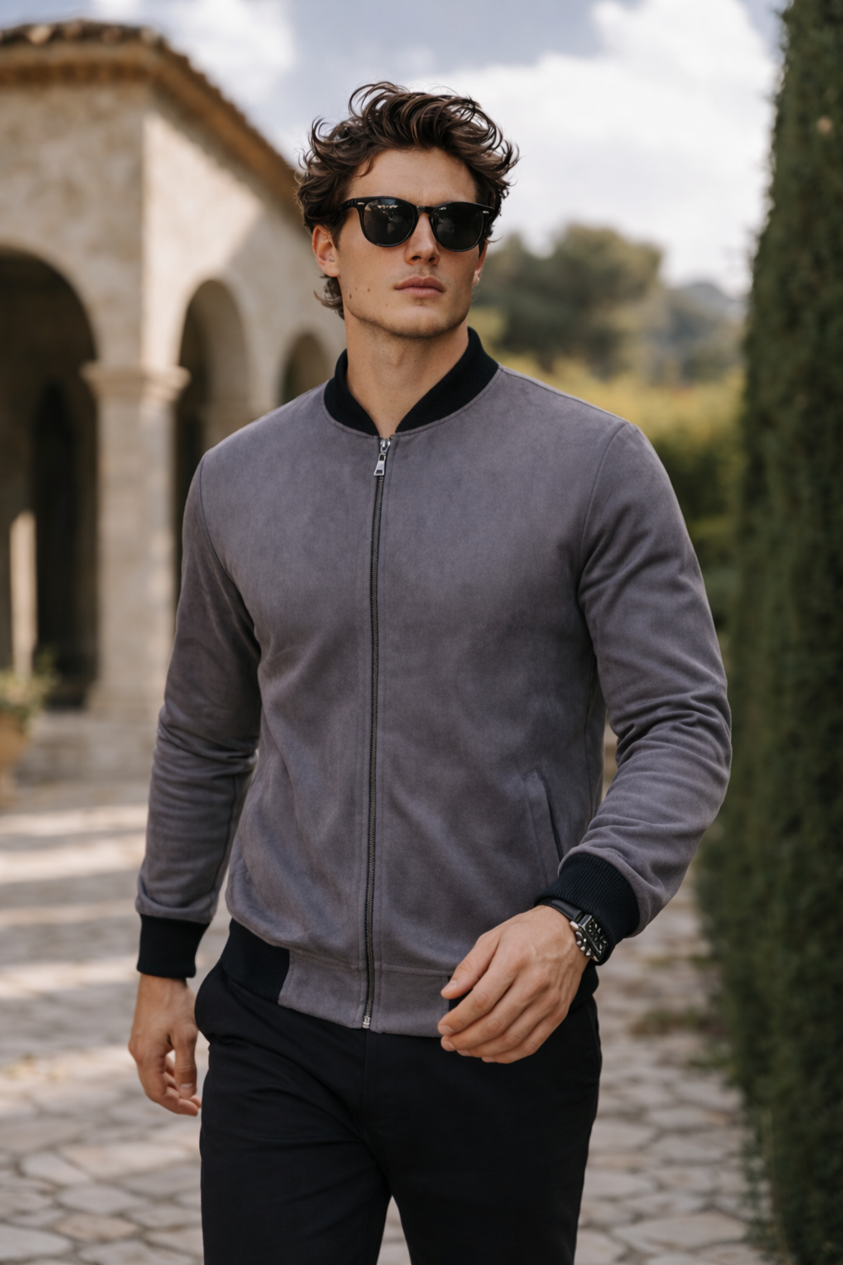 Erkek Premium Comfort Basic Nubuk Süet Füme Ceket