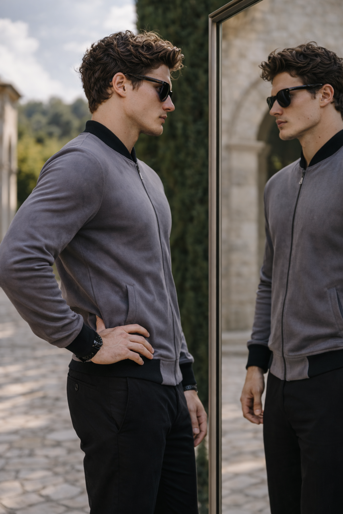 Erkek Premium Comfort Basic Nubuk Süet Füme Ceket