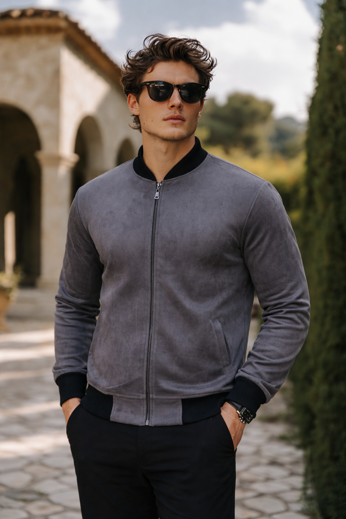 Erkek Premium Comfort Basic Nubuk Süet Füme Ceket