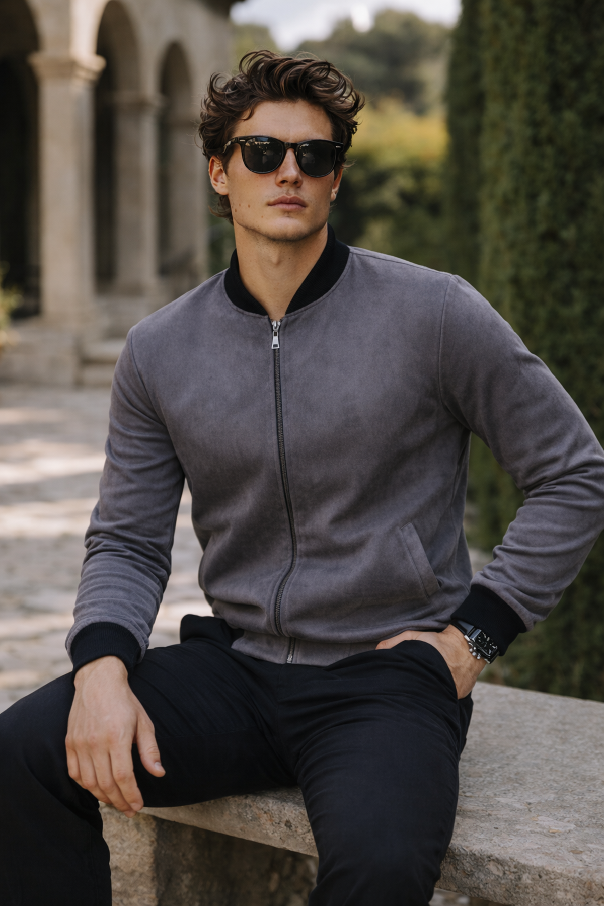 Erkek Premium Comfort Basic Nubuk Süet Füme Ceket