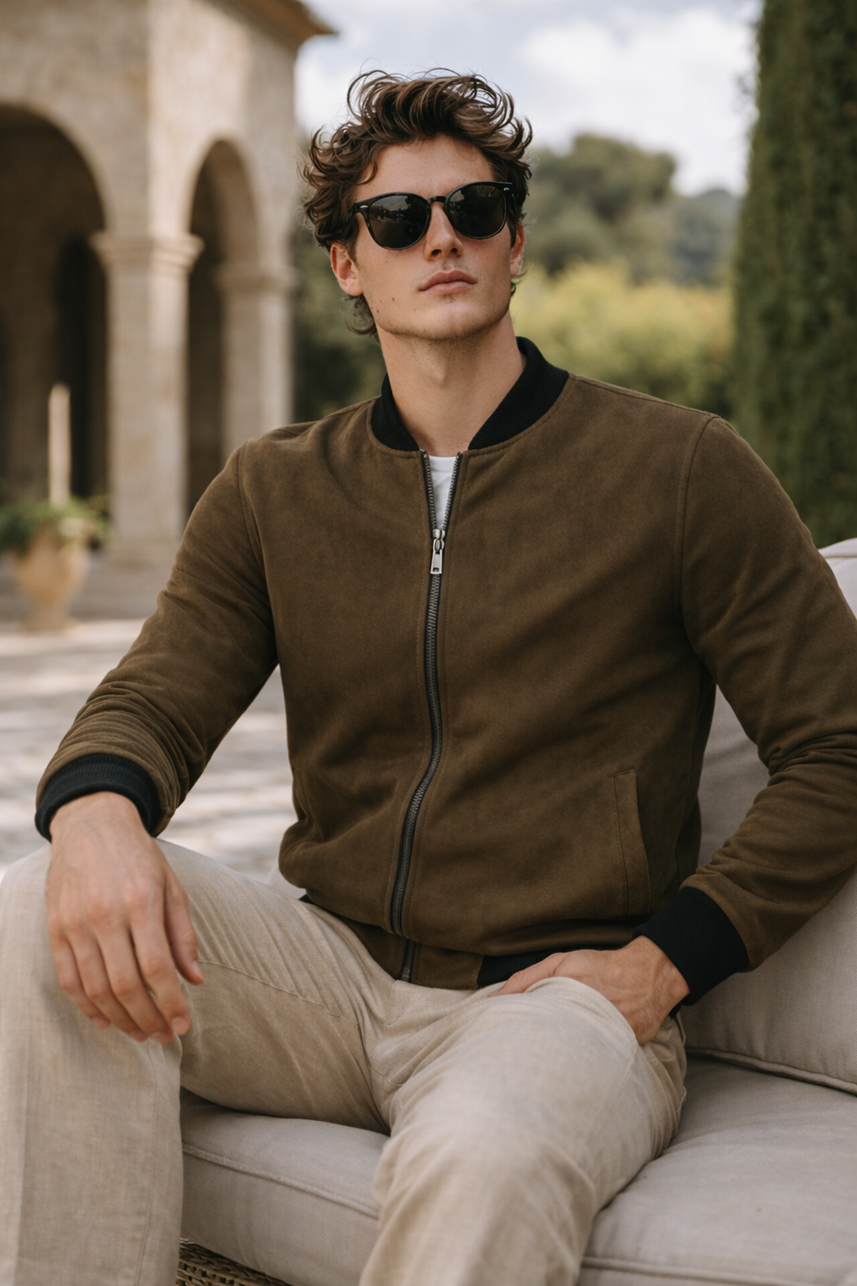 Erkek Premium Comfort Basic Nubuk Süet Haki Ceket