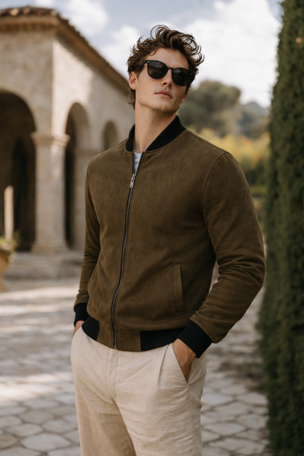 Erkek Premium Comfort Basic Nubuk Süet Haki Ceket