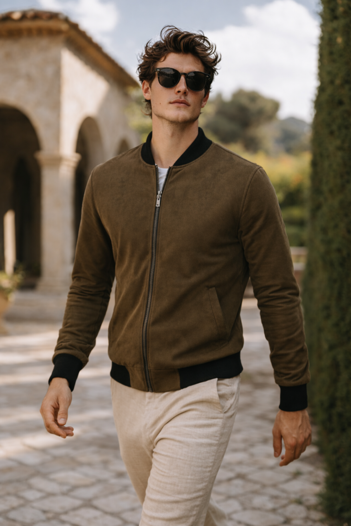 Erkek Premium Comfort Basic Nubuk Süet Haki Ceket