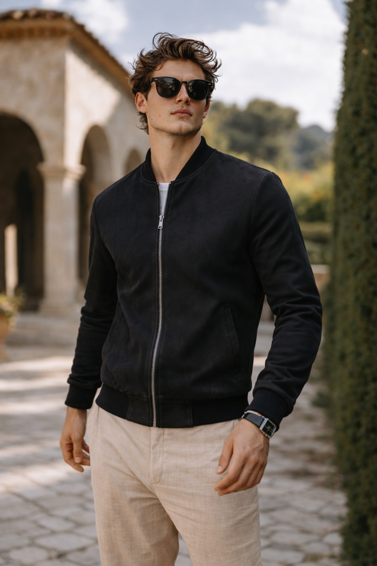 Erkek Premium Comfort Basic Nubuk Süet Siyah Ceket