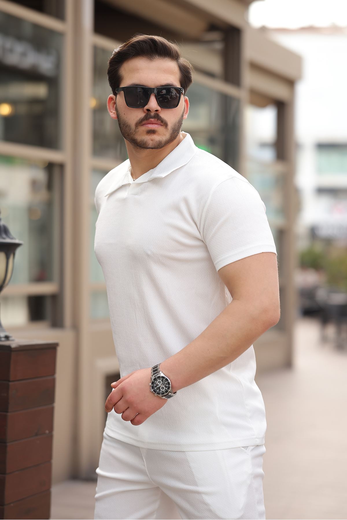 Erkek Bürümcük Beyaz Tişört Bol Şortlu Yazlık İkili Takım