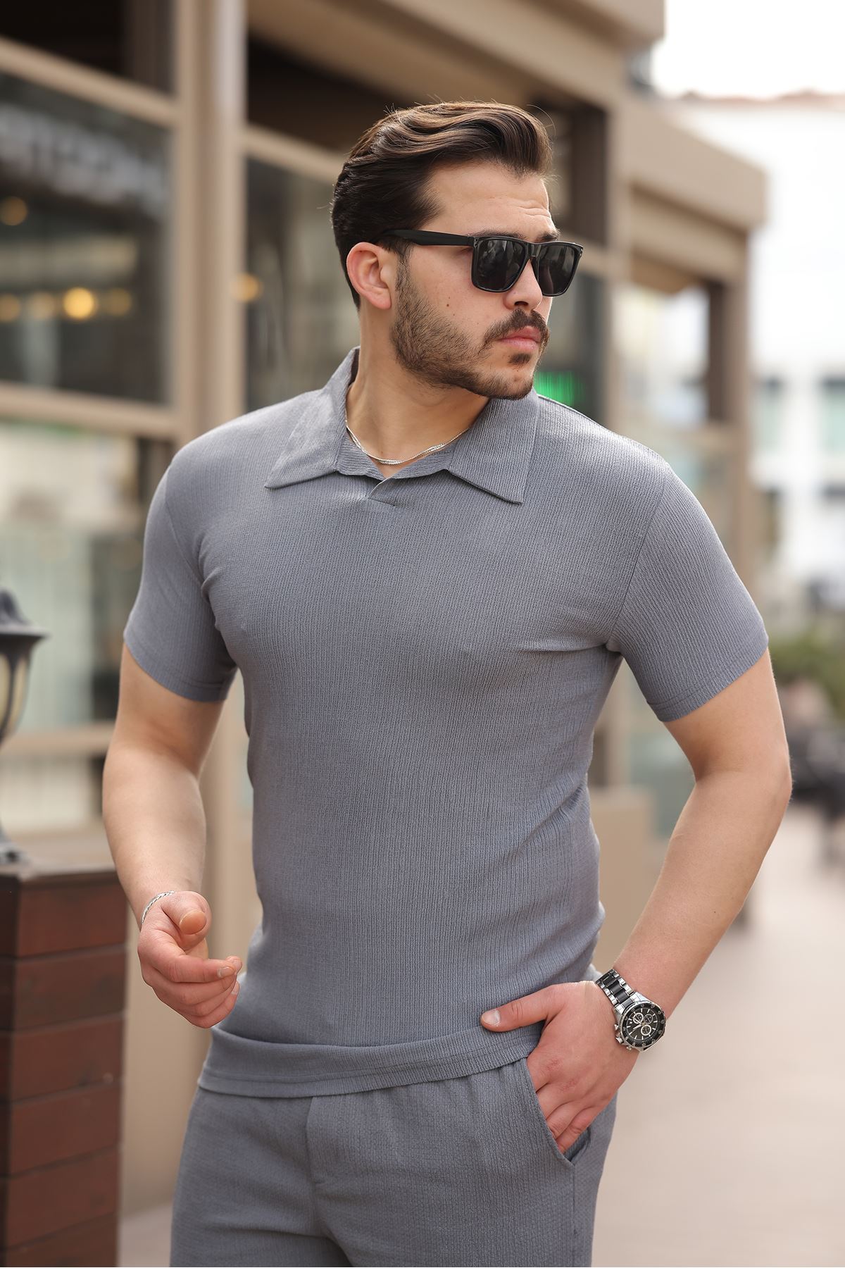 Erkek Bürümcük Füme Tişört Bol Şortlu Yazlık İkili Takım