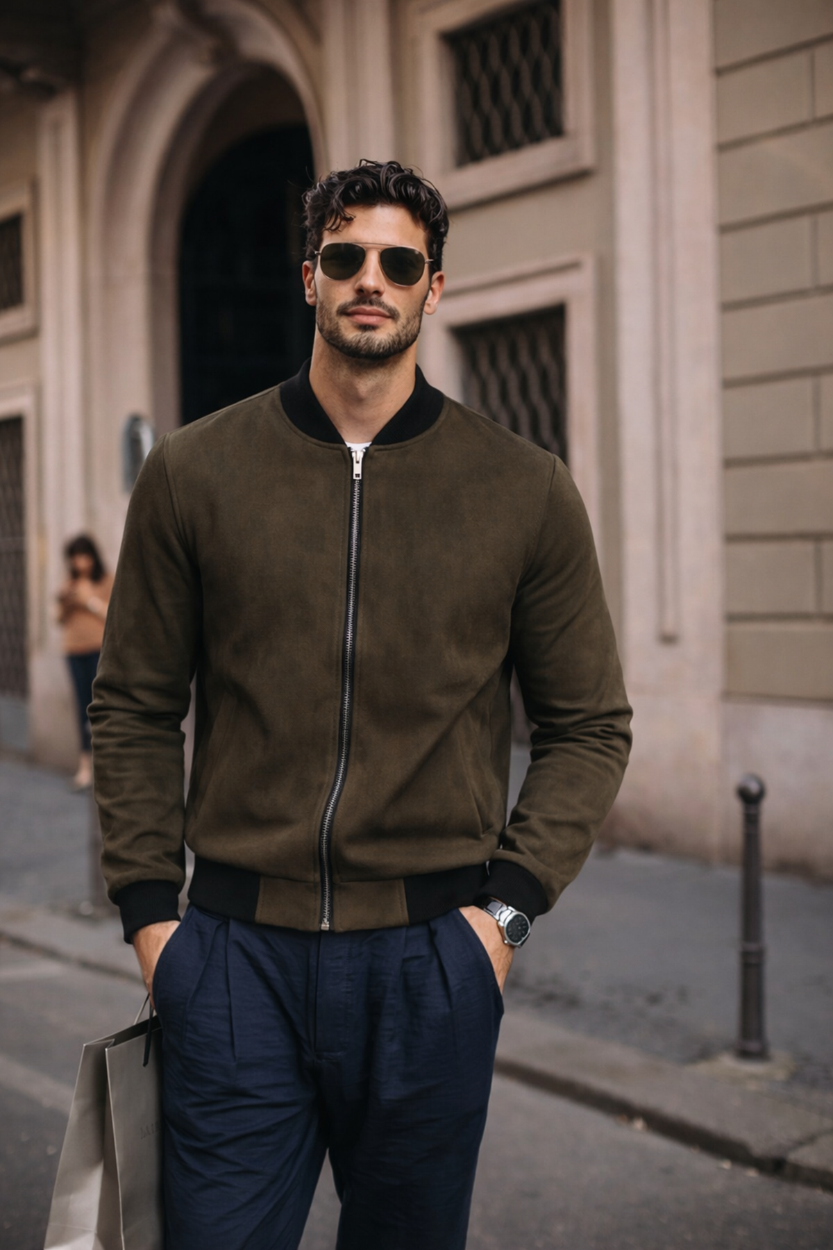 Erkek Relax Fit Haki Süet Nubuk Ceket