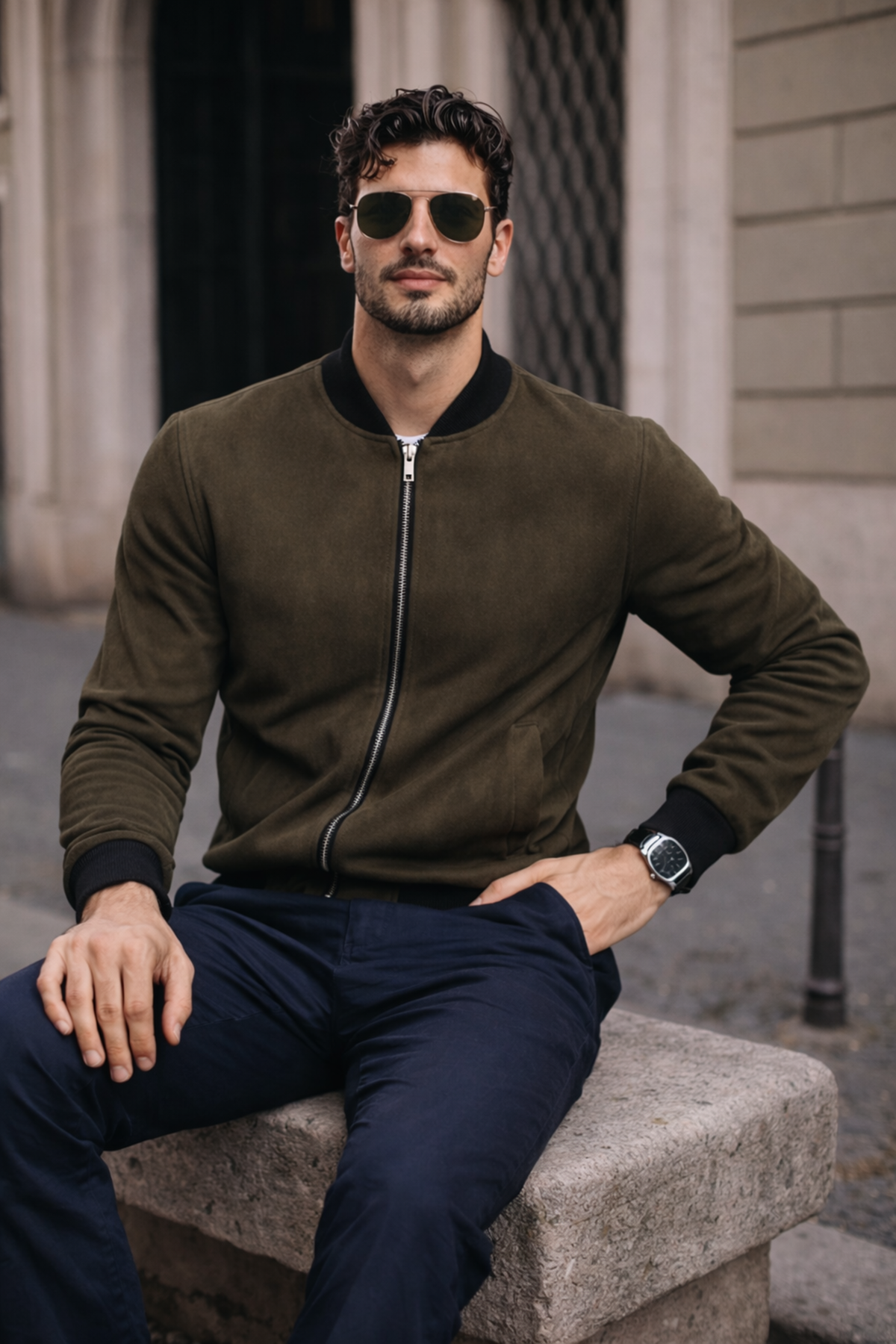 Erkek Relax Fit Haki Süet Nubuk Ceket