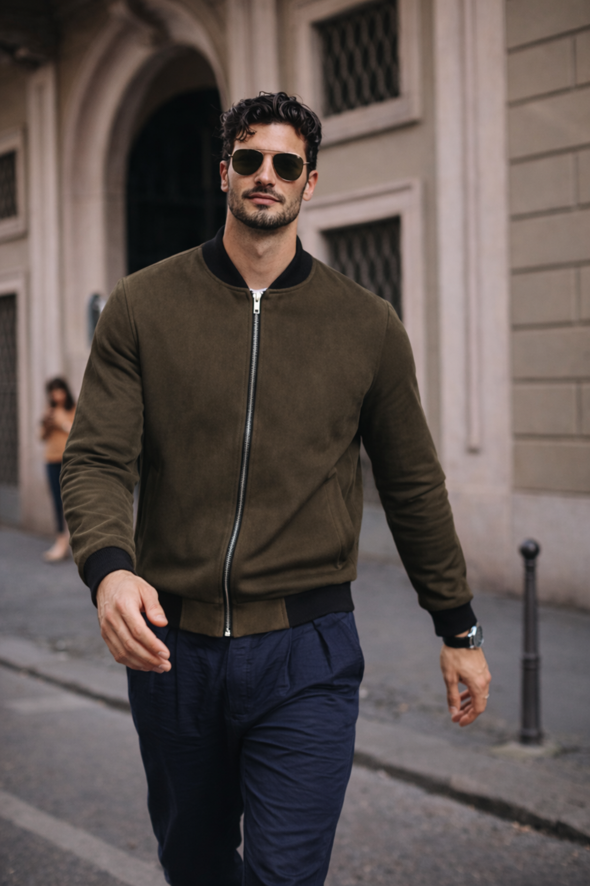 Erkek Relax Fit Haki Süet Nubuk Ceket